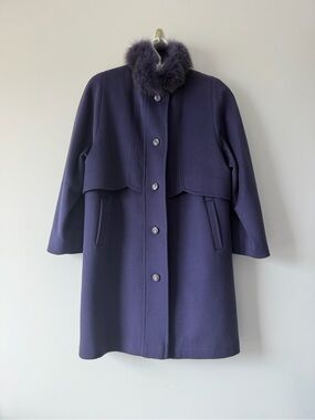 Purple Wool Coat Fox fur Trim